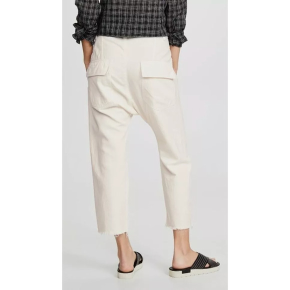 NEW Nili Lotan 2 Slouchy LINEN Luna Pants Drop Crotch Crop Cotton Eggshell White - Picture 4 of 7